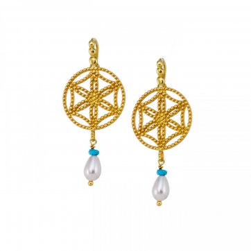 Aphrodite's Rose Silver "Aphrodite's Rose" earrings with decorative pearls & turquoise
