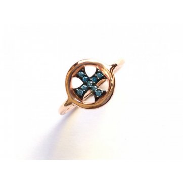 Phantasy Silver ring, cross motif with sea zircon