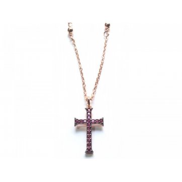 Phantasy Silver cross necklace with red zircons