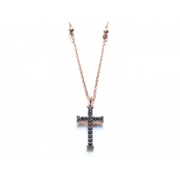 Phantasy Silver cross necklace with black zircons
