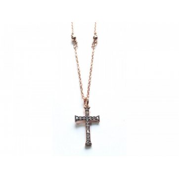 Phantasy Silver cross necklace with white zircons