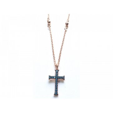 Phantasy Silver cross necklace with sea zircon