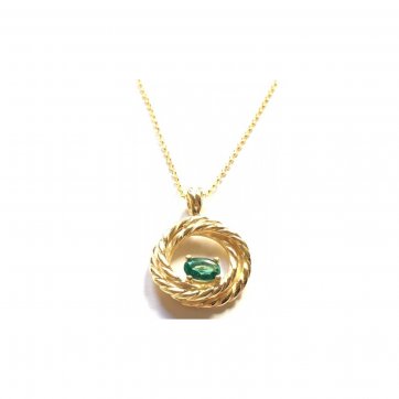 Elite Silver necklace with double twisted circle and green zircon