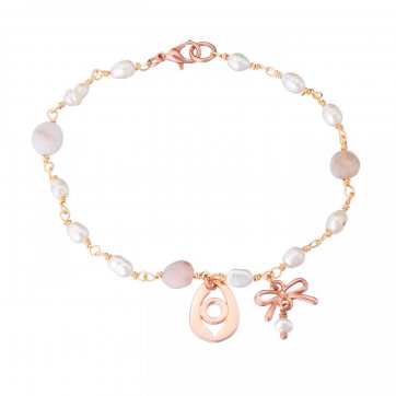 Paschalia Eye bracelet with rosary chain with raw pearls and decorative pink pearl bow