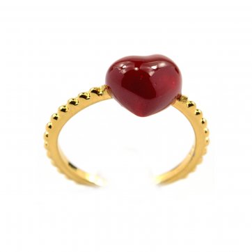 Heart  Silver ring, heart motif with burgundy enamel