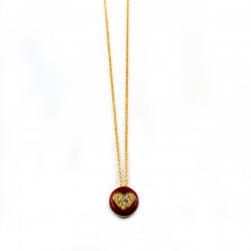 Heart  Silver necklace, heart motif with burgundy enamel, white zircons and gold-plated chain