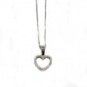 Elixir White gold heart pendant double sided with white and black cz