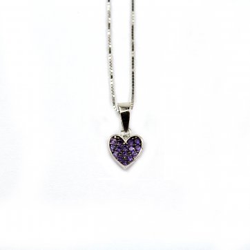 Elixir White gold heart pendant with purple cz