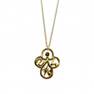 Γούρι αγάπης Brass necklace "Syn ston anthropo", large motif with green cz & chain