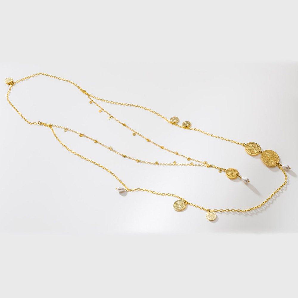 "Aphrodite's Rose" double necklace with decorative pearls