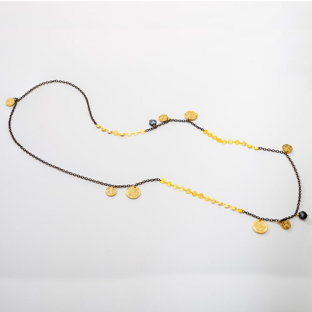 "Aphrodite's Rose" necklace with gold and black chain