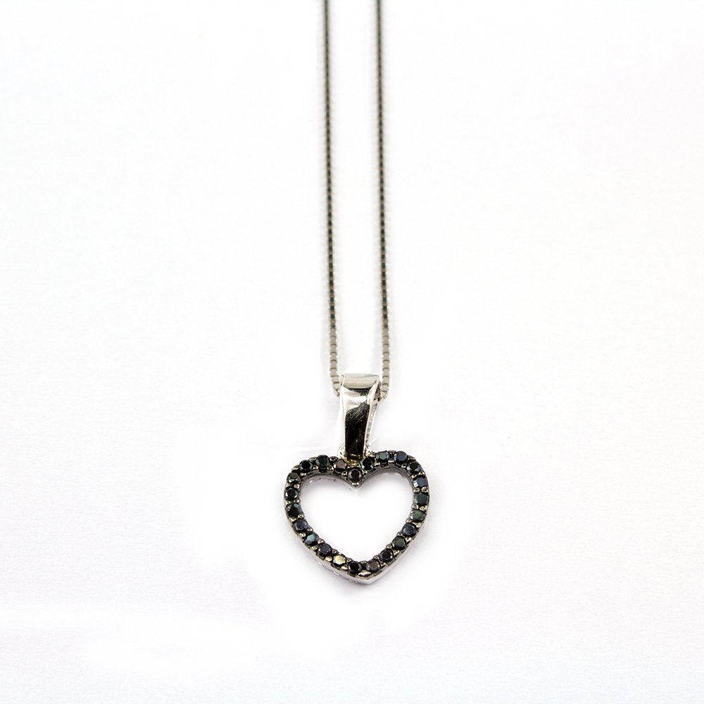 White gold heart pendant double sided with white and black cz