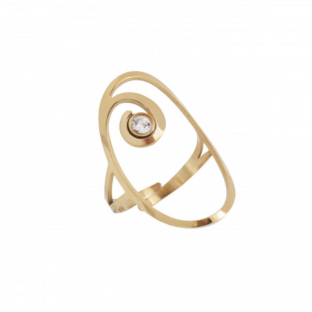 Gold-plated steel ring with white zircon