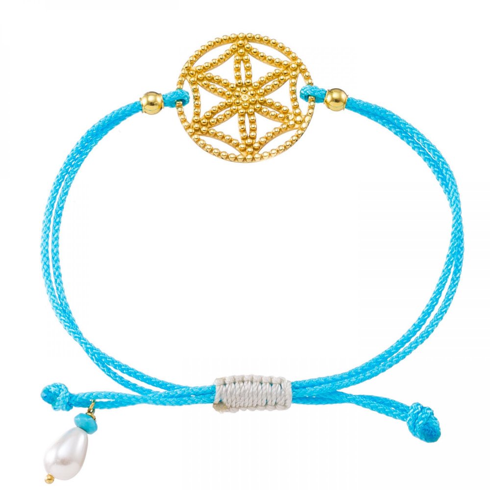 Silver "Aphrodite's Rose" bracelet with turquoise cord