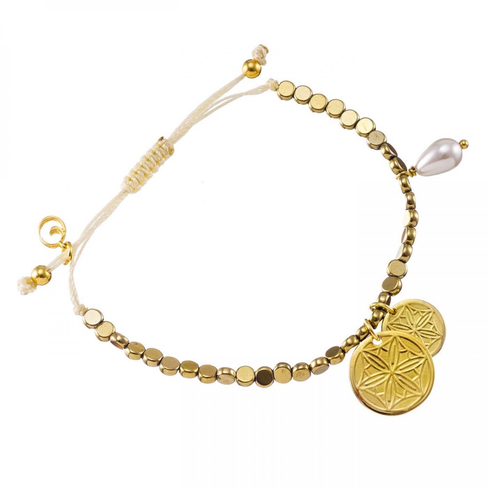 "Aphrodite's Rose" bracelet with gold-plated hematites and pearl