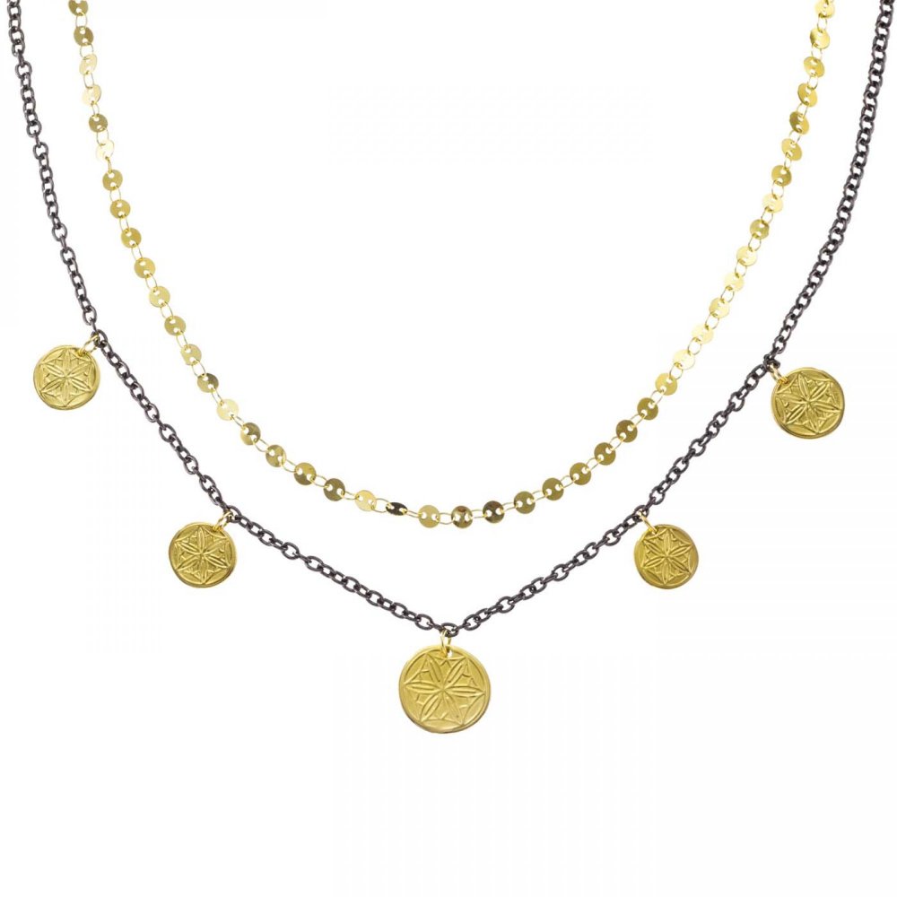 "Aphrodite's Rose" double chain gold & black platinum necklace