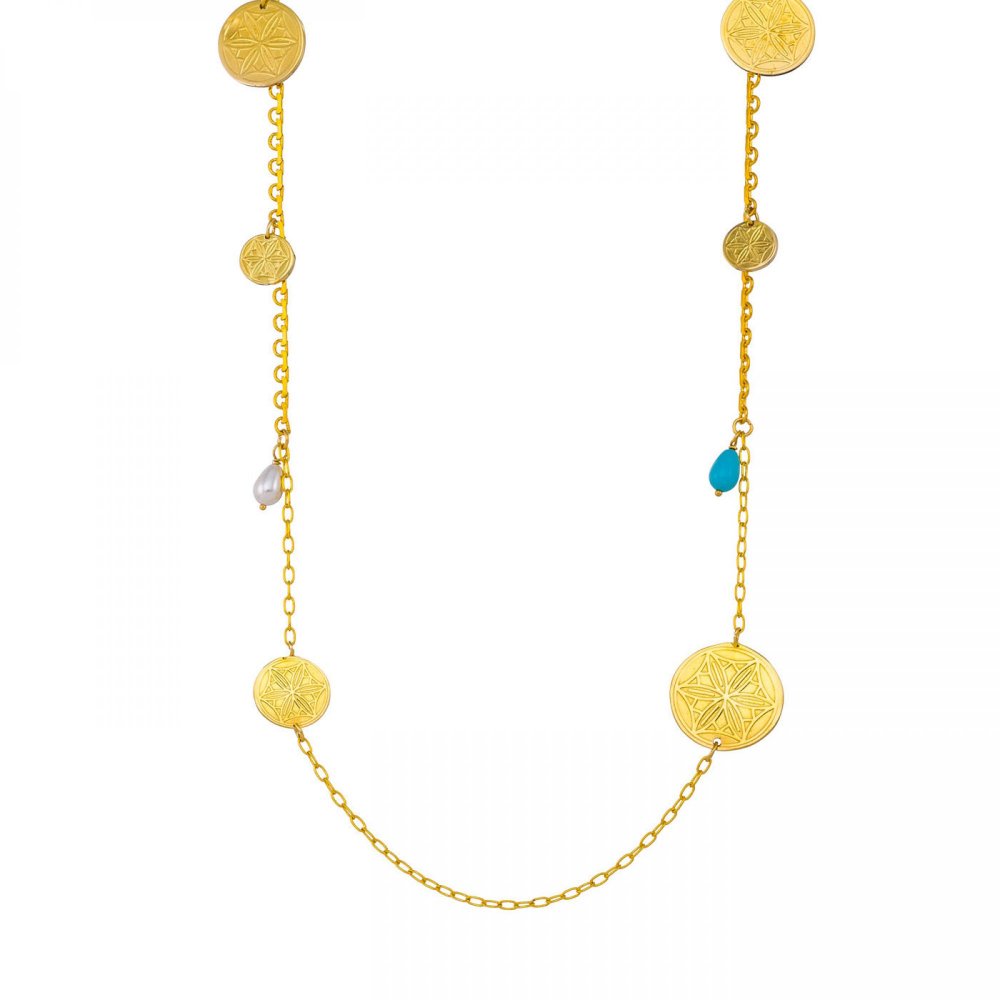 "Aphrodite's Rose" necklace with decorative pearls & turquoise