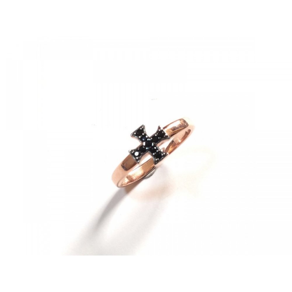 Silver ring, cross motif with black zircons