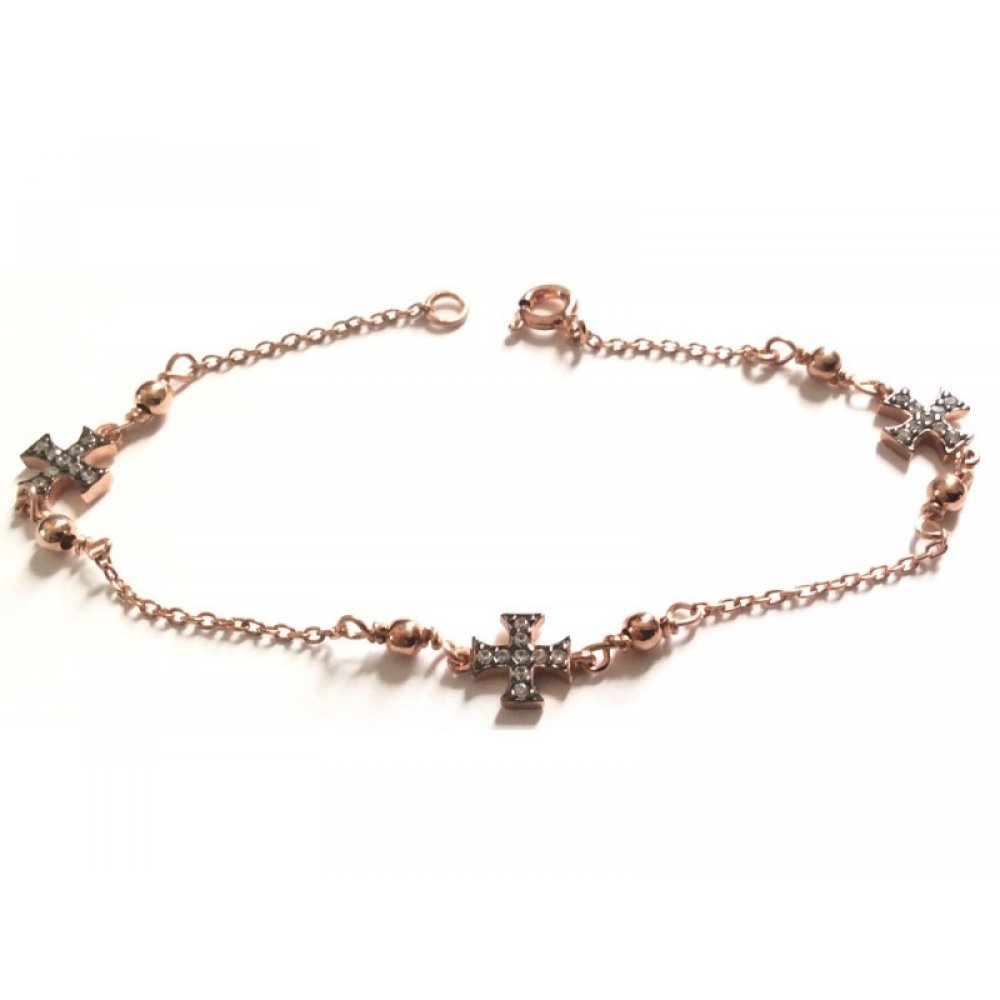 Silver bracelet, cross motif with white zircons