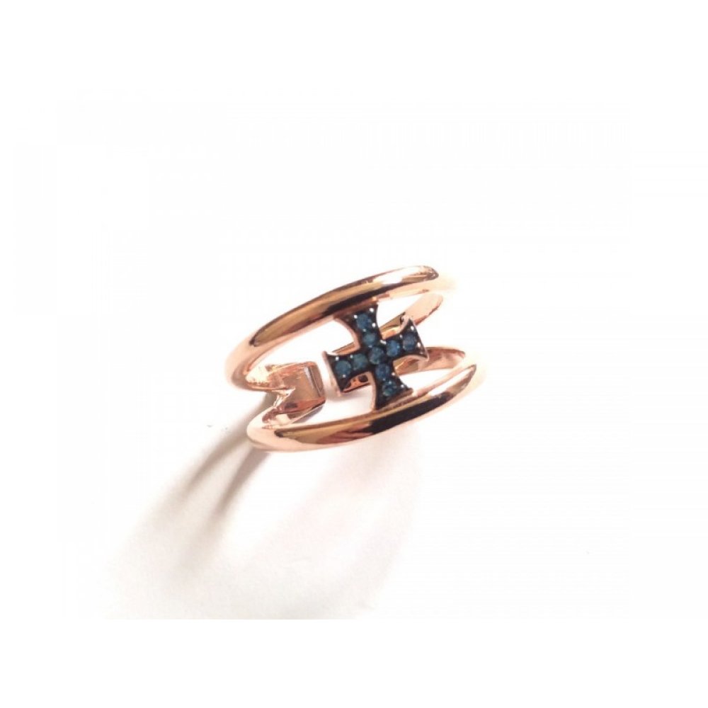 Ασημένιο δαχτυλίδι, μοτίφ σταυρός με θαλασσί ζιργκόν