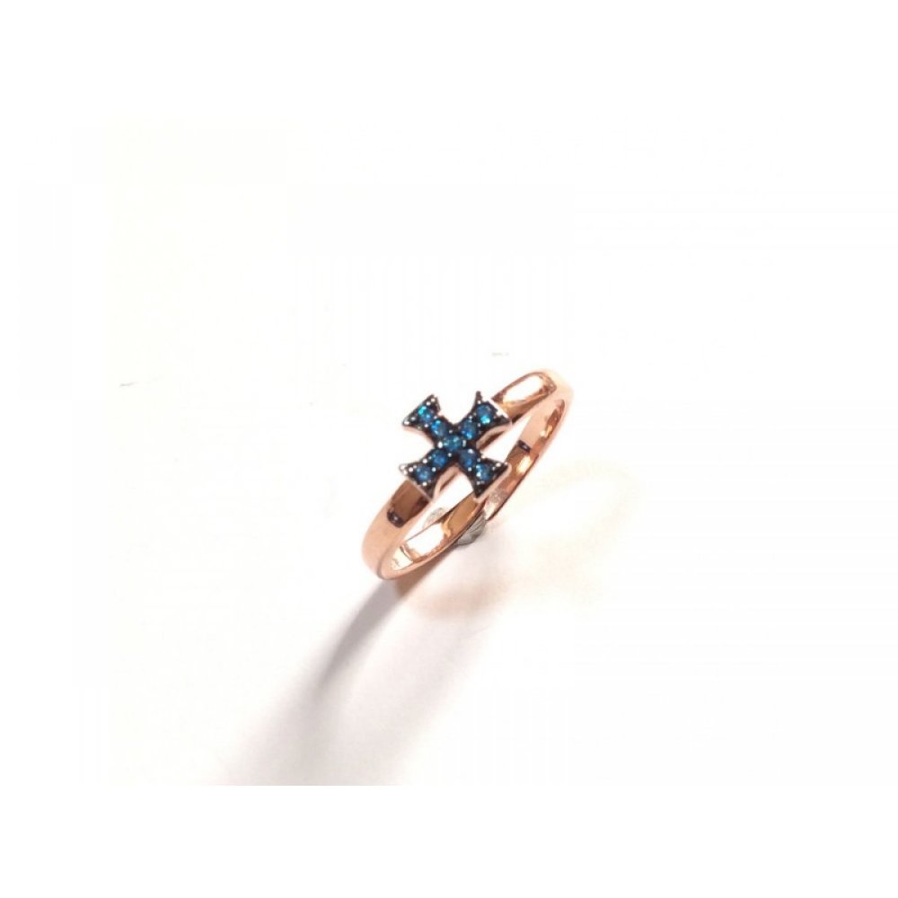 Silver ring, cross motif with sea zircon