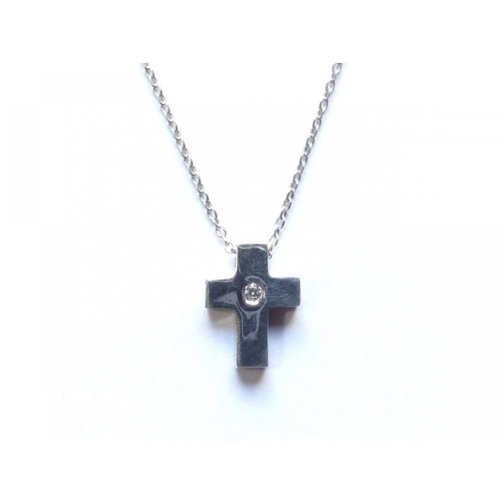 Silver cross necklace with white zircon