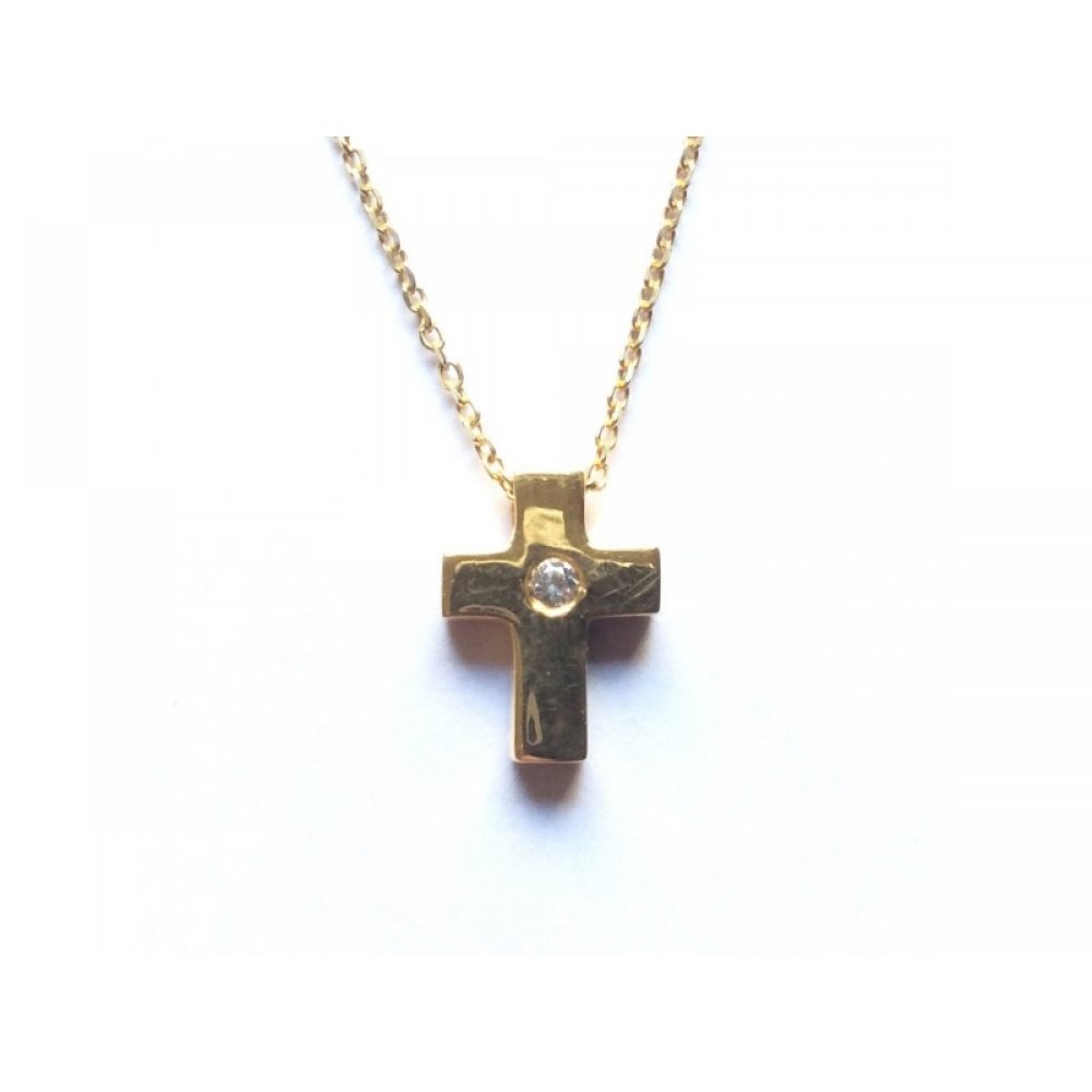 Silver cross necklace with white zircon