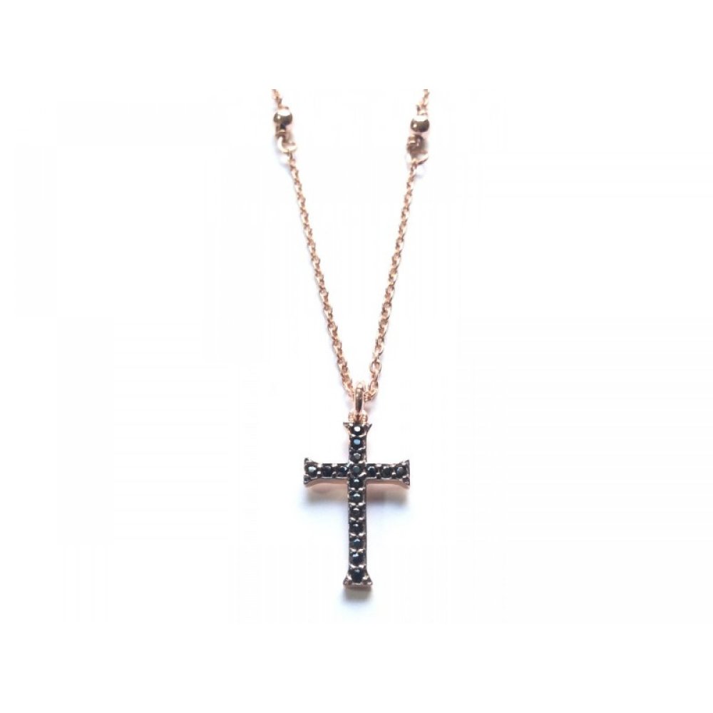 Silver cross necklace with black zircons