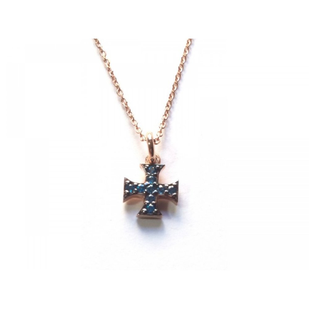 Silver cross necklace with sea zircon