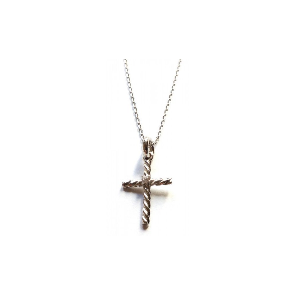 Silver cross necklace with white zircon