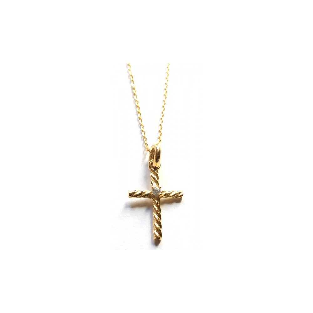 Silver cross necklace with white zircon