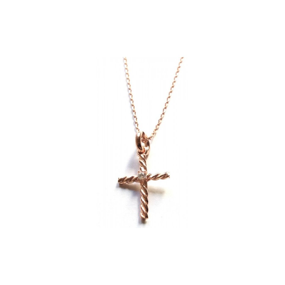 Silver cross necklace with white zircon