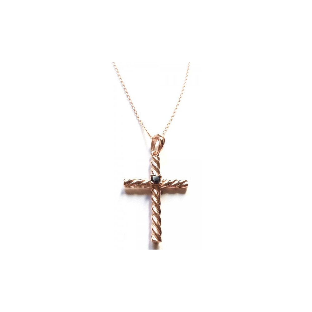 Silver cross necklace with black zircon