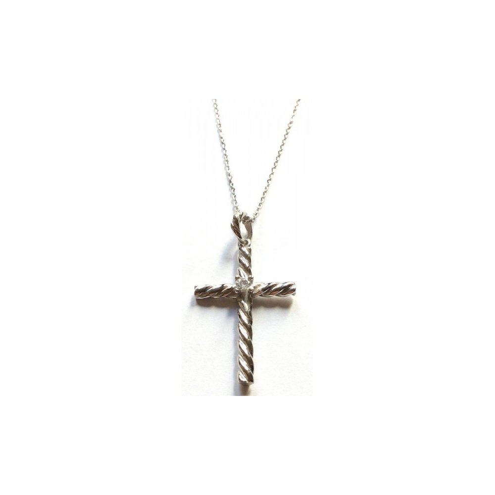 Silver cross necklace with white zircon