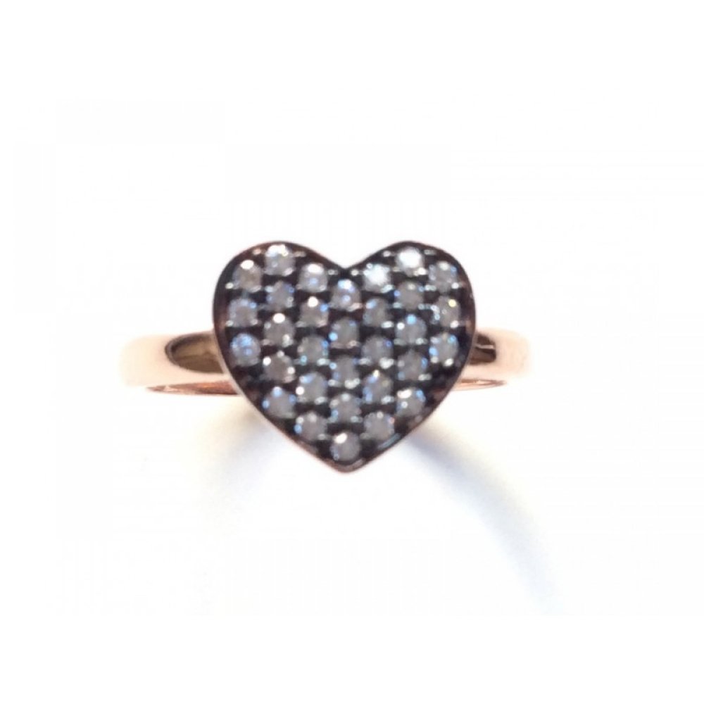 Silver ring, heart motif and white zircons