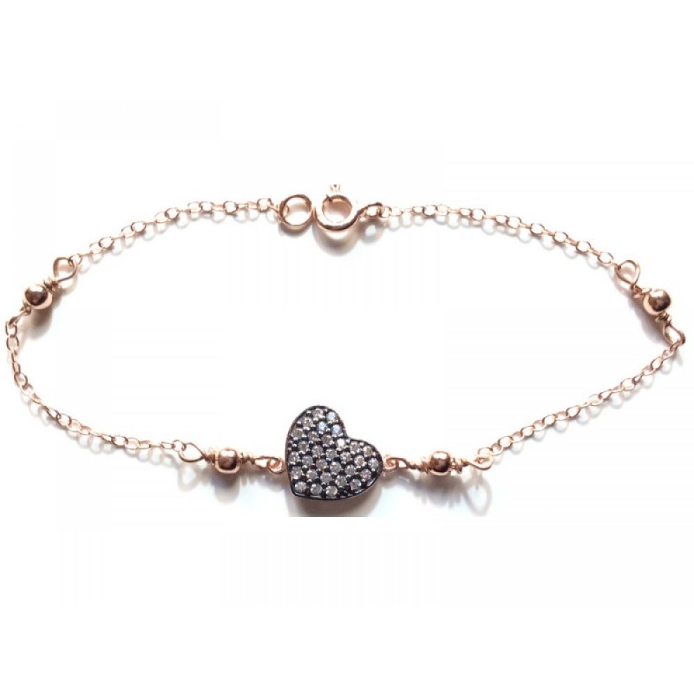 Silver bracelet, heart motif and white zircons
