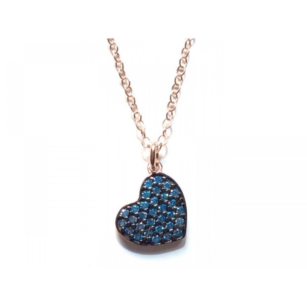 Silver necklace, heart motif and sea zircon