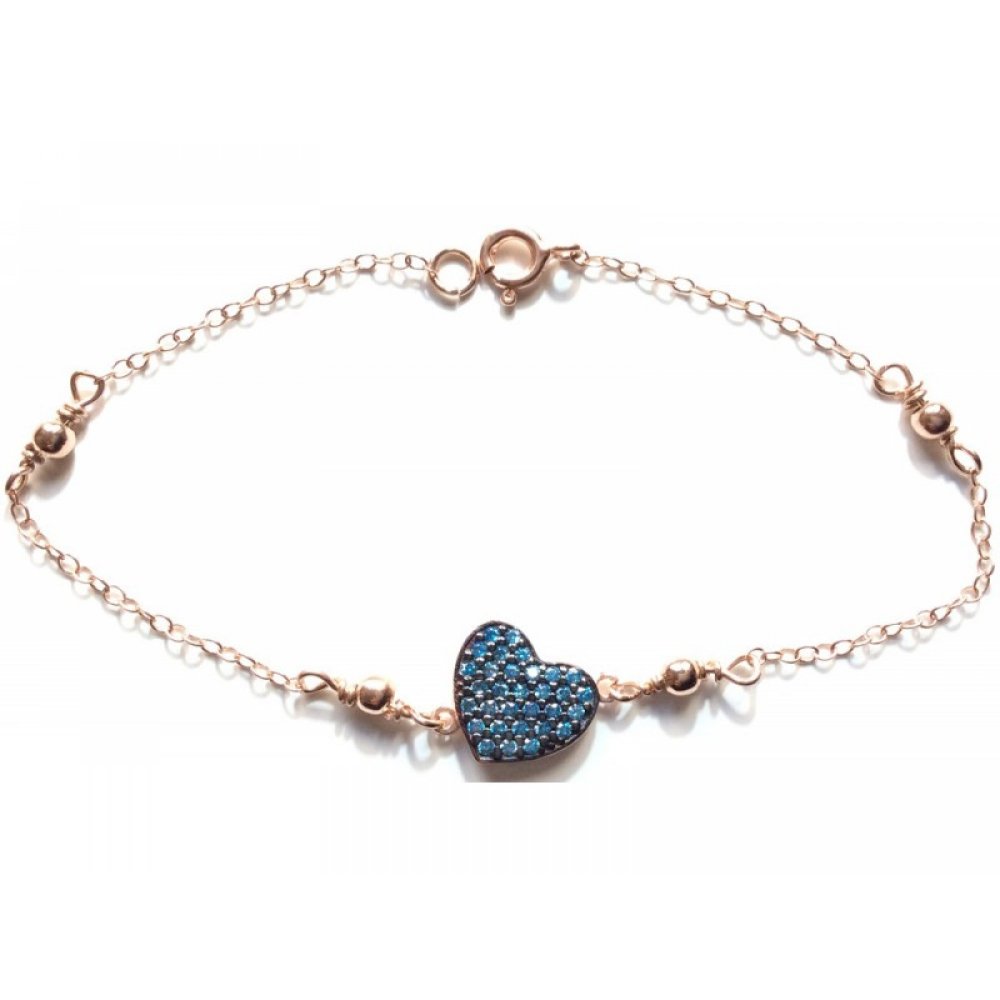 Silver bracelet, heart motif and sea zircon