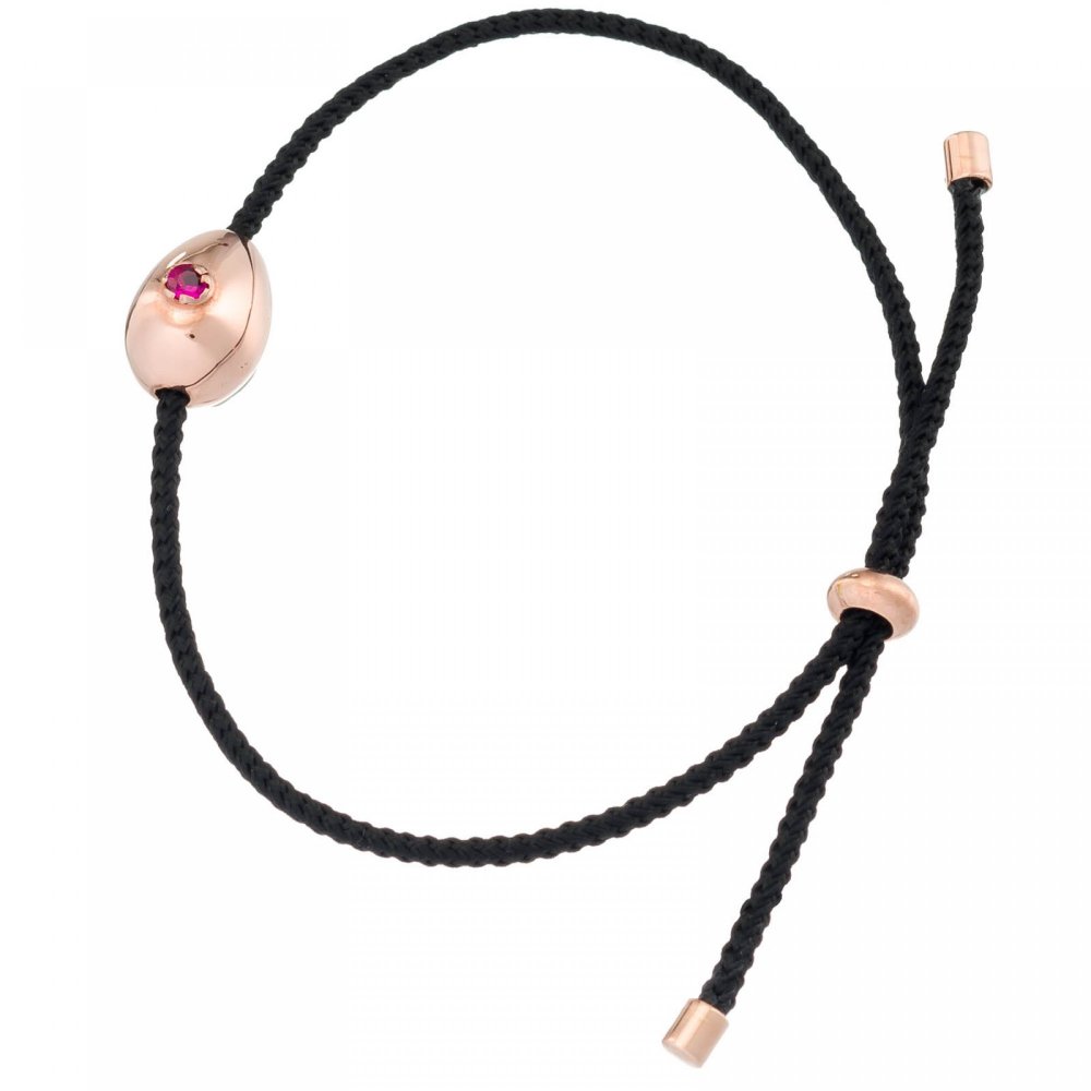 Egg bracelet with fuchsia zircon and black cord