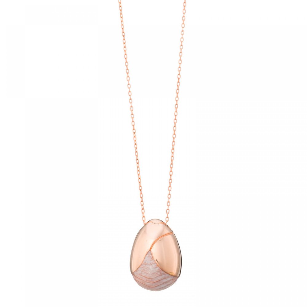 Wave necklace with pink pearl enamel and pink chain