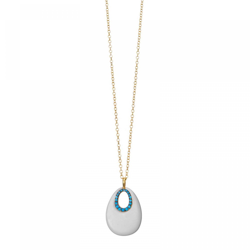 Necklace with white onyx and turquoise zircon & gold-plated chain