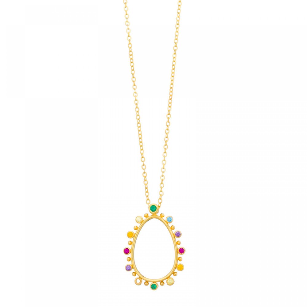 Necklace with colored zircons & gold-plated chain