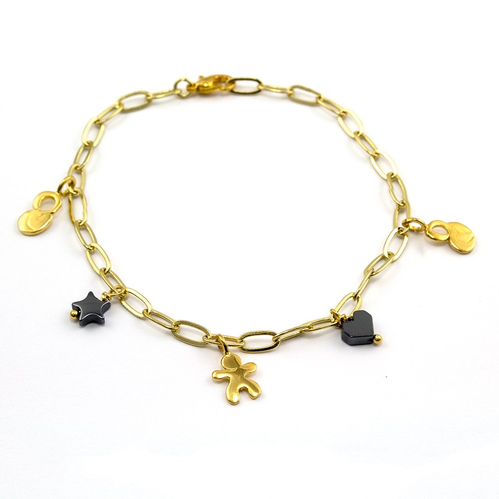 Family bracelet (mom, dad, child) with gold-plated chain