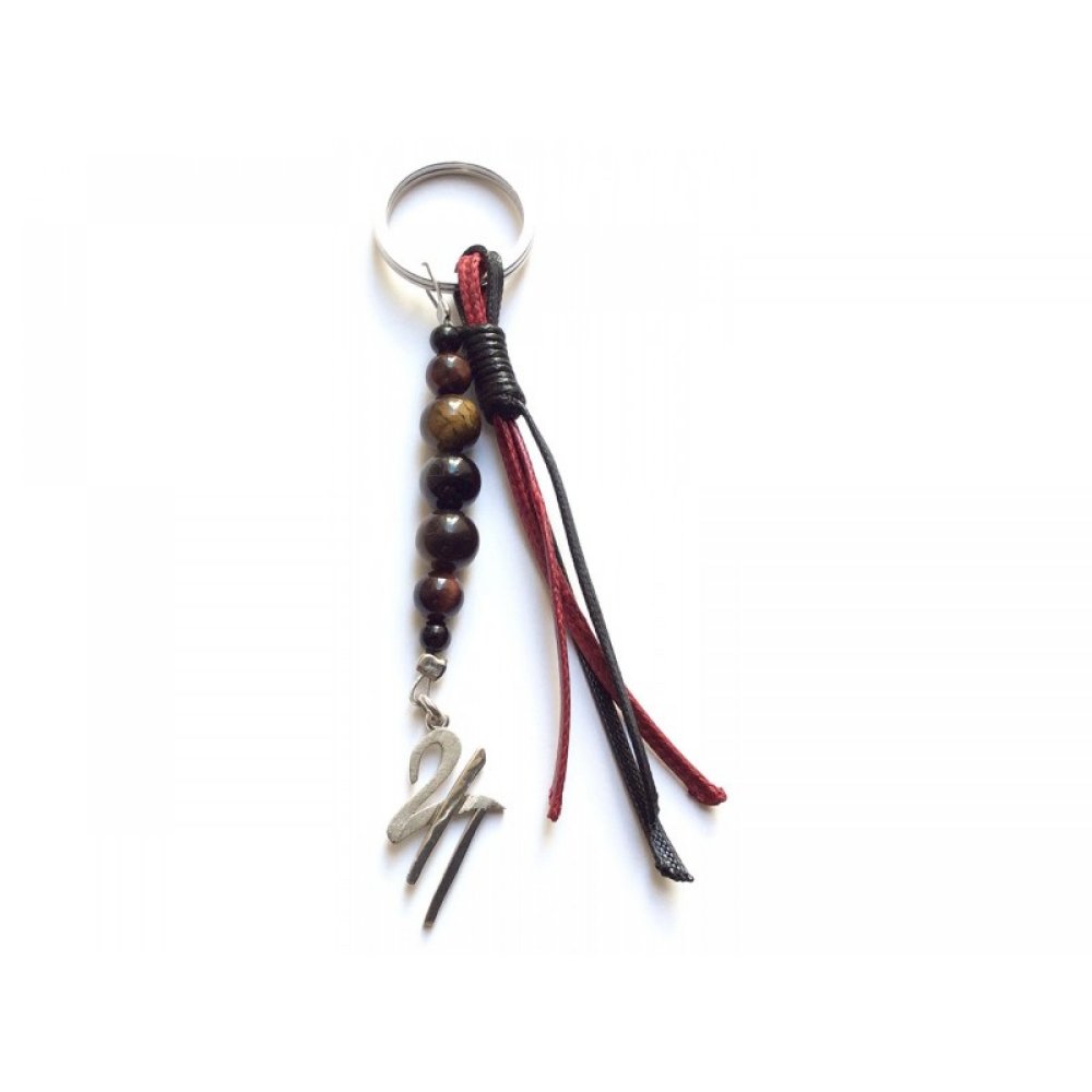 2024 Semi-precious Onyx and Tiger's Eye Charm Keychain with Red and Black String
