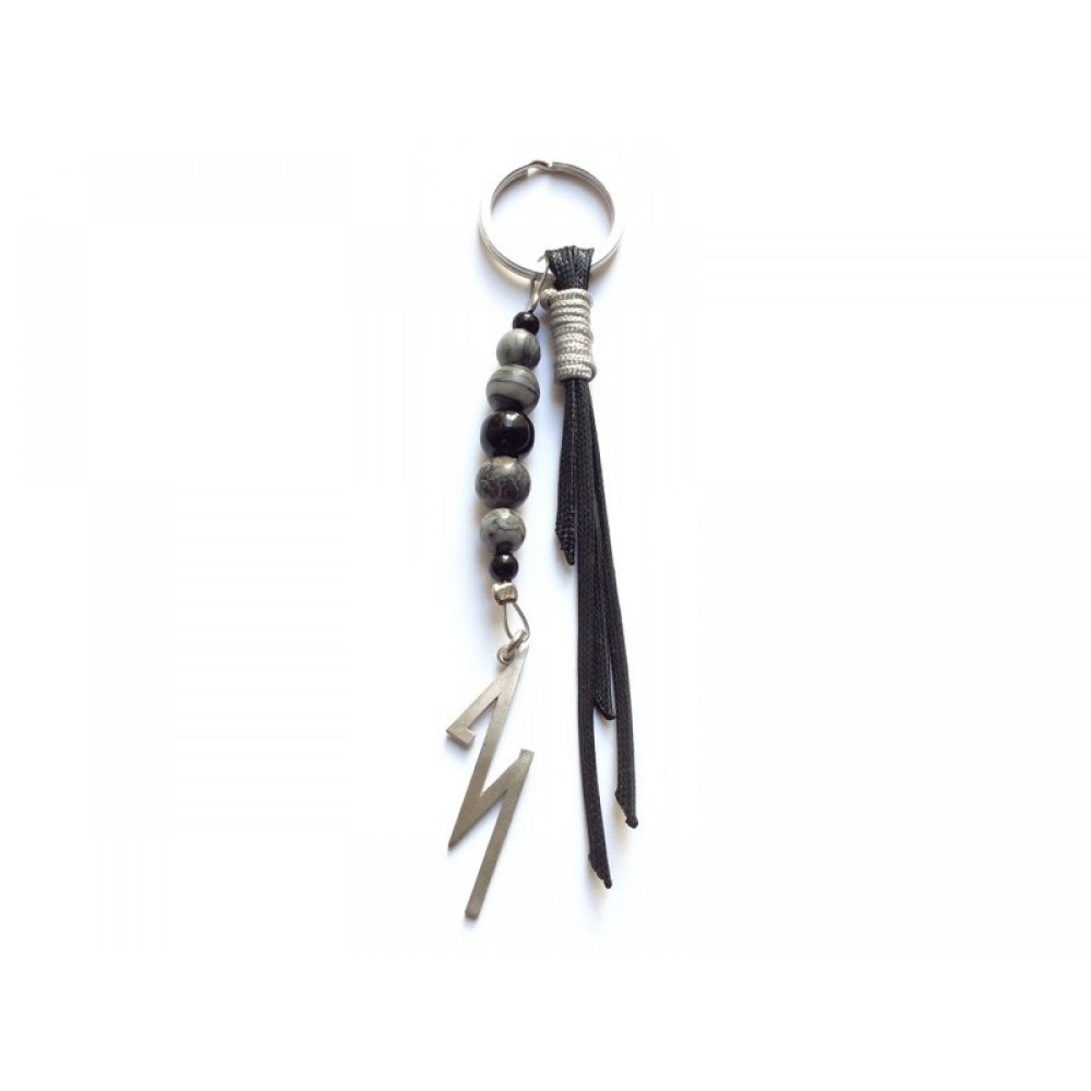 Charm Keychain 2024, with Onyx and Jasper semi-precious stones, with black and gray cord