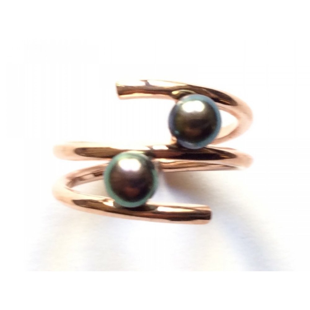 Silver ring with 2 black pearls 1.3 cm thick