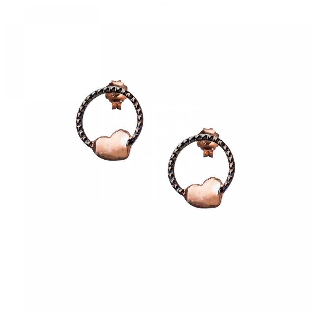 Ασημένια σκουλαρίκια με μαύρο πλατίνωμα & ροζ χρύσωμα και μοτίφ καρδιά