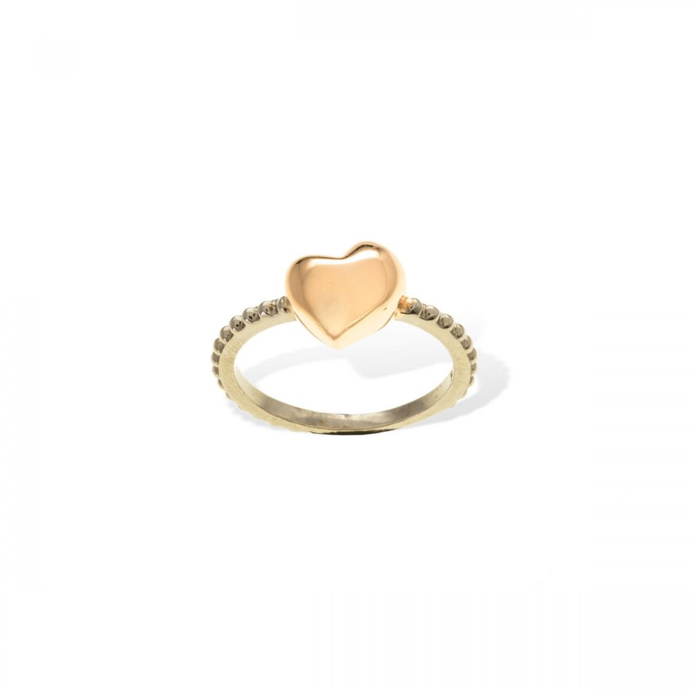 Silver ring with black platinum, rose gold and heart motif
