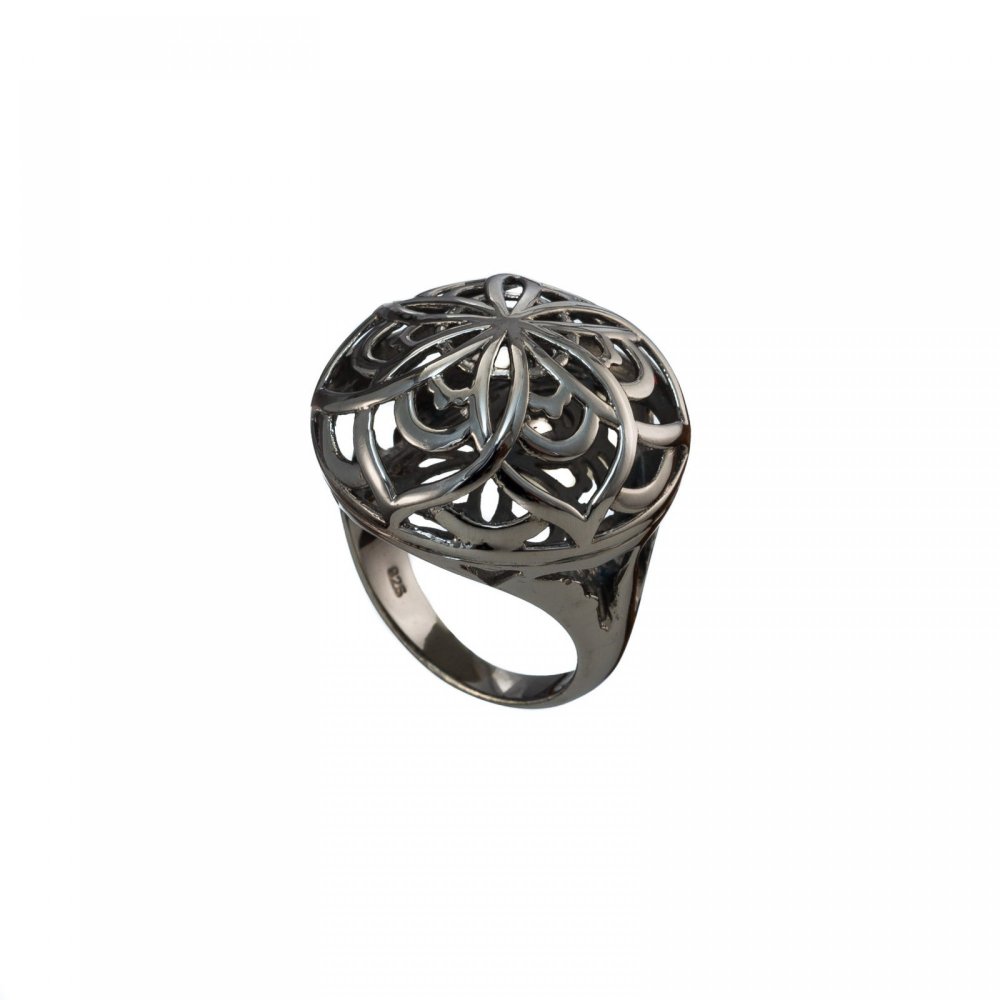 Silver mandala flower ring