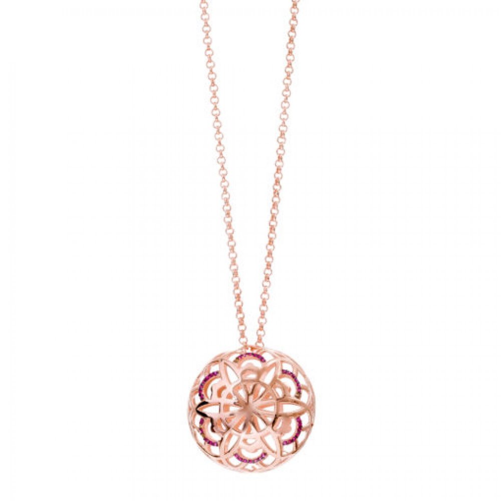 Mandala flower necklace, fuchsia zircon and chain